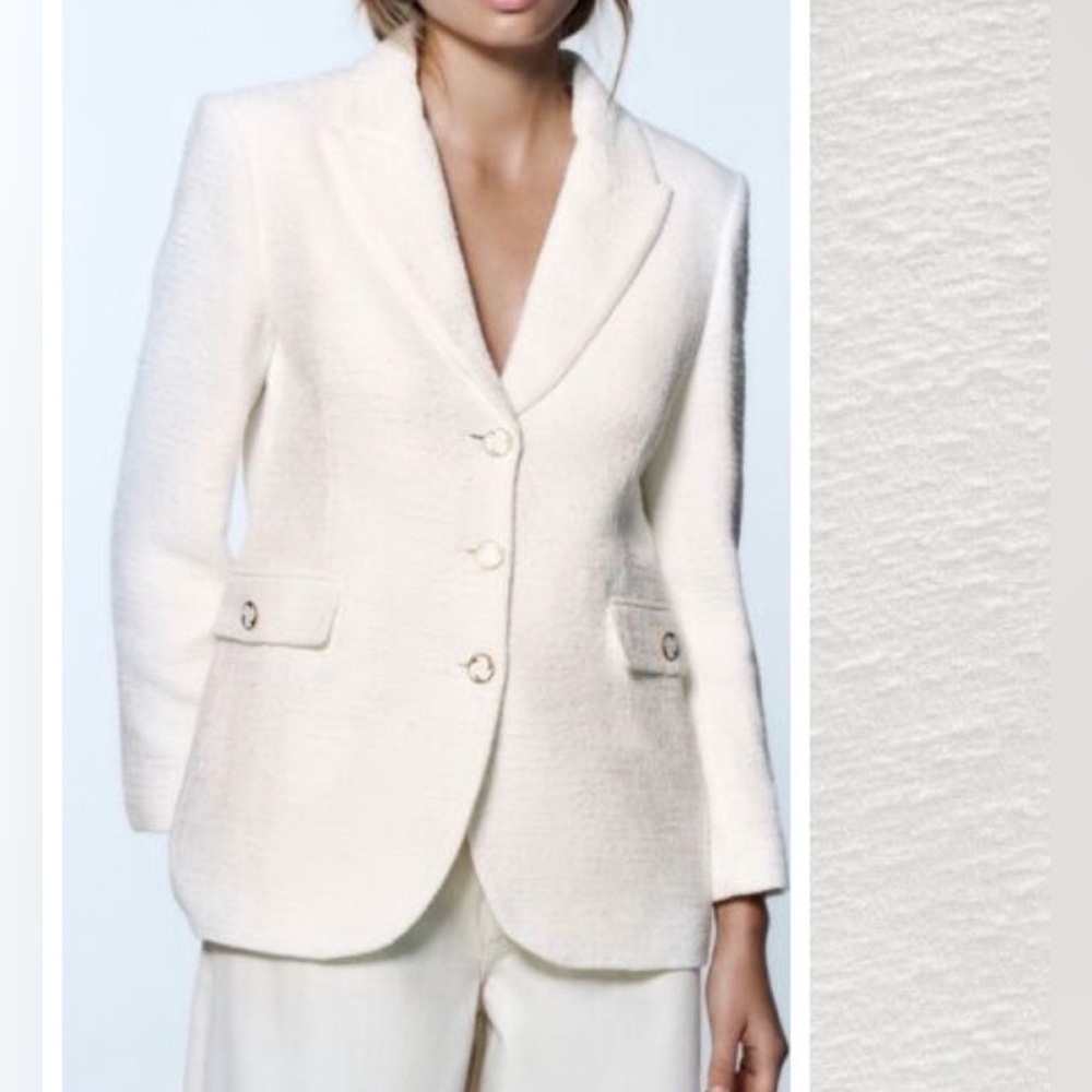 Zara Women's Cream Textured Blazer